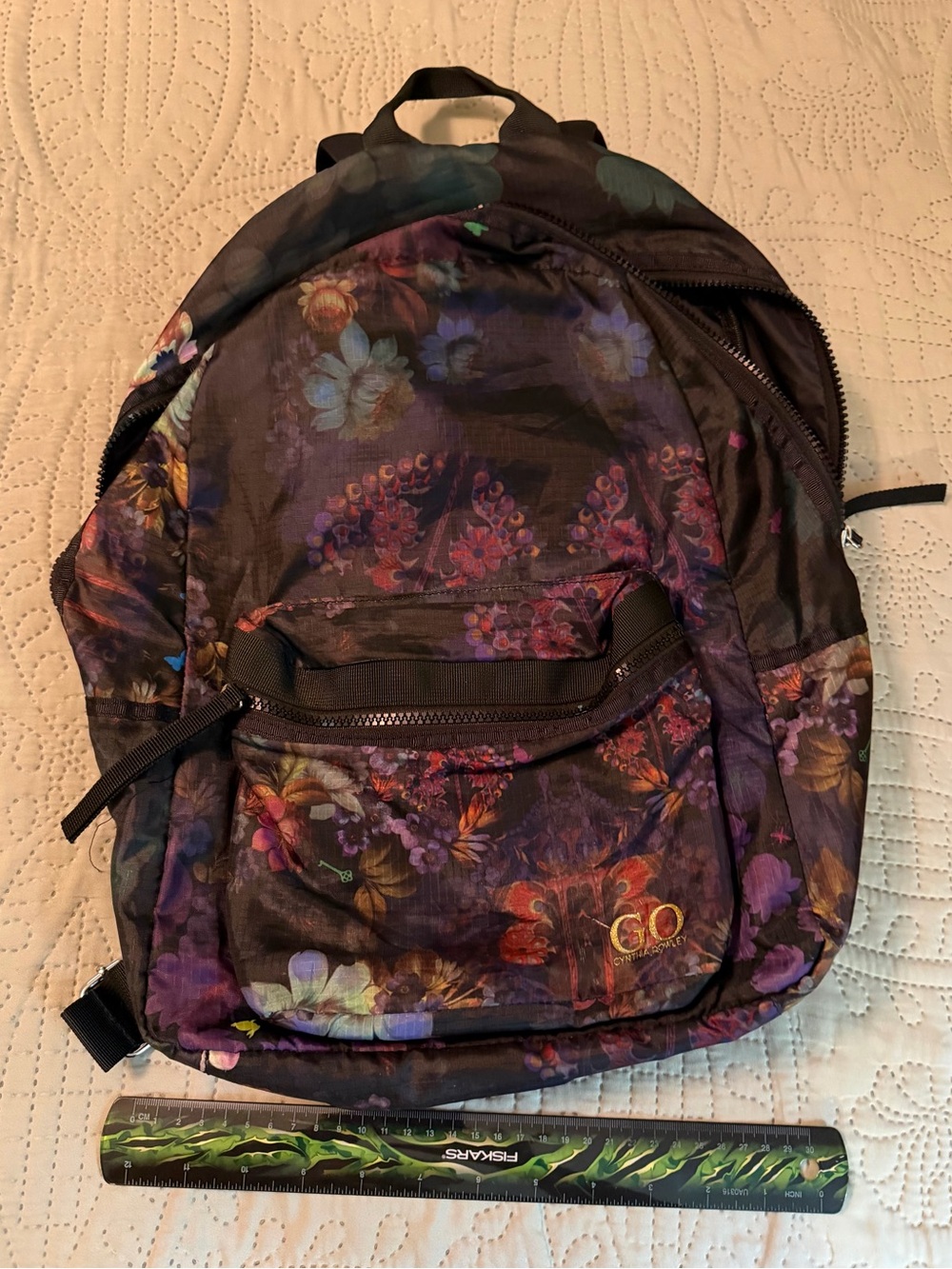 Cynthia Rowley Black Multi Floral Backpack with Matching Accessories